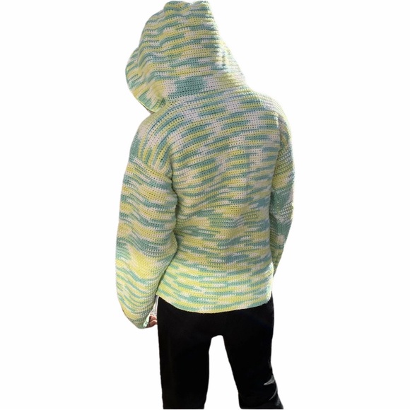 Handmade custom Knit Women's Sweater sXS - small green yellow pullover hoodie - Picture 3 of 6